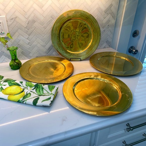2-Set of 4 Solid Brass Charger Plates-Vintage 13" OVERWEIGHT - Picture 5 of 15